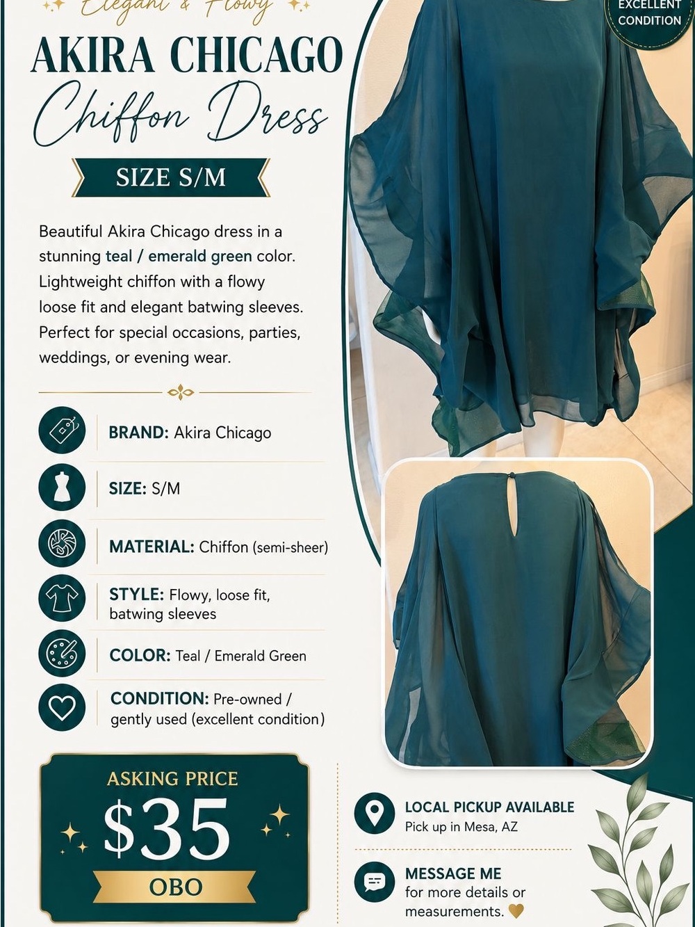 Akira Chicago Teal Chiffon Flow Dress